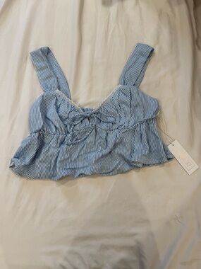 Blue + White Striped Cropped Tank Top